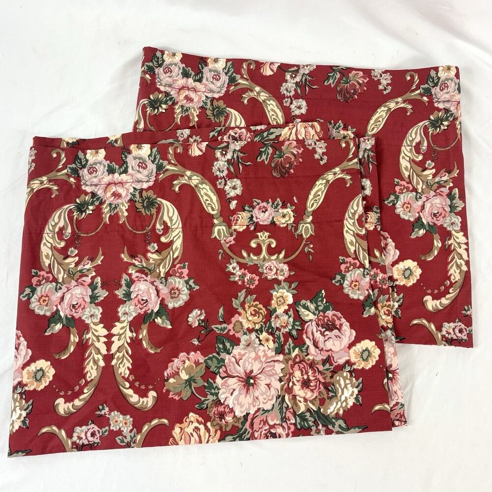 2 EUC Ralph Lauren Queen Valances Red Floral Danielle Marseilles 82” X 17”